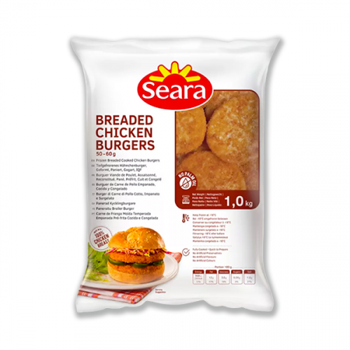 SEARA FROZEN BREADED COOKED CHICKEN BURGERS 1KG